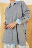 Elodie V Neck Button Knit Grey Marl